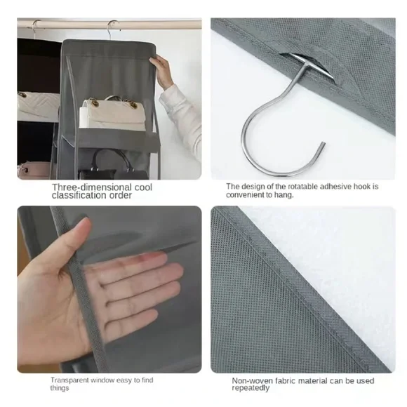 1 Clear Double-sided HandBag Organizer with 6 Pockets Available in Black or Grey - Picture 3 of 4